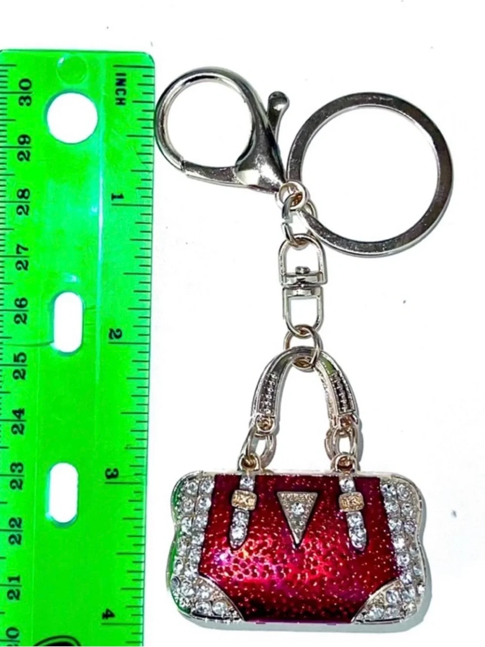 Keychain Bag Charm New Green Swirl Crystals Gold Tone